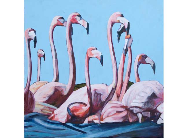Flamingo-Watching_No2_32x32in._Acrylic_Ingrid-Manzione-