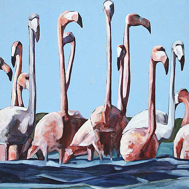 Flamingo Watching I Acrylic 32x32